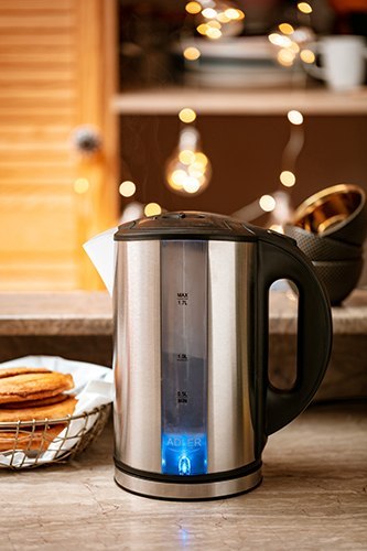 Adler AD1216 czajnik elektryczny 1,7 l, inox, 2200 W, niebieskie podświetlenie