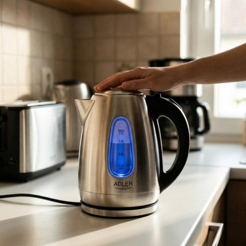 Adler AD1223 czajnik elektryczny 1,7 l, inox, 2200 W, niebieskie podświetlenie