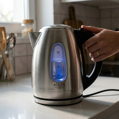 Adler AD1223 czajnik elektryczny 1,7 l, inox, 2200 W, niebieskie podświetlenie