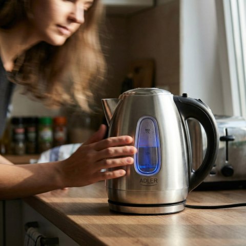 Adler AD1223 czajnik elektryczny 1,7 l, inox, 2200 W, niebieskie podświetlenie