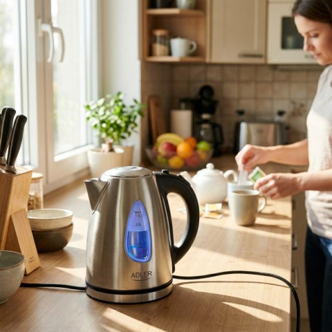Adler AD1223 czajnik elektryczny 1,7 l, inox, 2200 W, niebieskie podświetlenie
