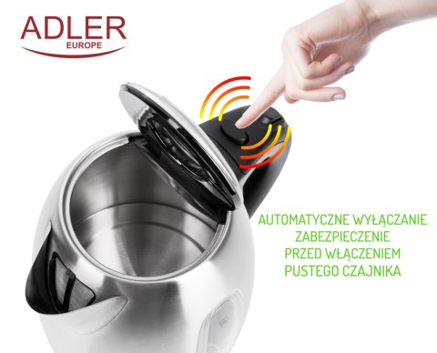 Adler AD1223 czajnik elektryczny 1,7 l, inox, 2200 W, niebieskie podświetlenie