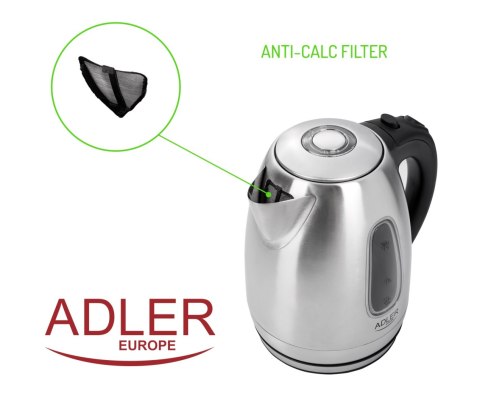 Adler AD1223 czajnik elektryczny 1,7 l, inox, 2200 W, niebieskie podświetlenie