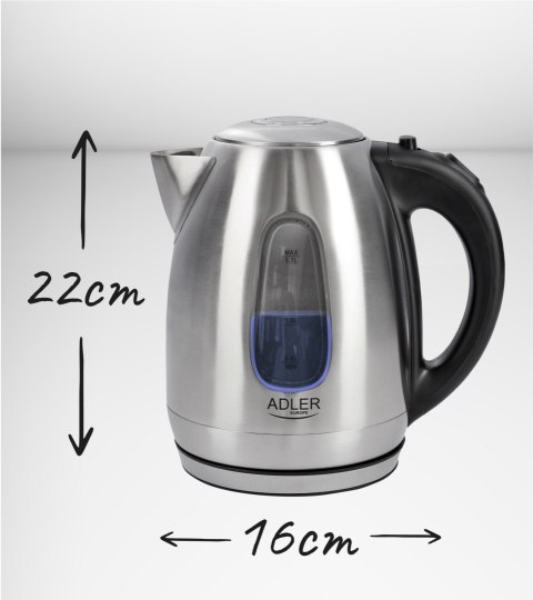 Adler AD1223 czajnik elektryczny 1,7 l, inox, 2200 W, niebieskie podświetlenie