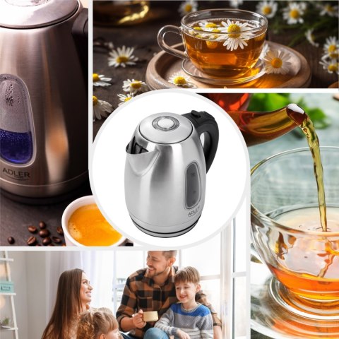 Adler AD1223 czajnik elektryczny 1,7 l, inox, 2200 W, niebieskie podświetlenie