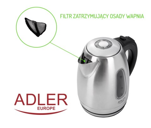 Adler AD1223 czajnik elektryczny 1,7 l, inox, 2200 W, niebieskie podświetlenie
