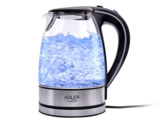 Adler AD1225 szklany czajnik elektryczny 1,7 l, czarny, 2200 W, niebieskie LED