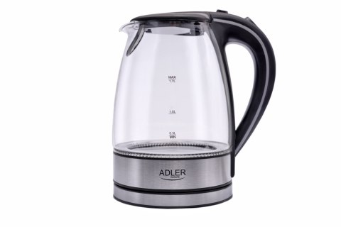 Adler AD1225 szklany czajnik elektryczny 1,7 l, czarny, 2200 W, niebieskie LED