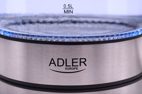Adler AD1225 szklany czajnik elektryczny 1,7 l, czarny, 2200 W, niebieskie LED