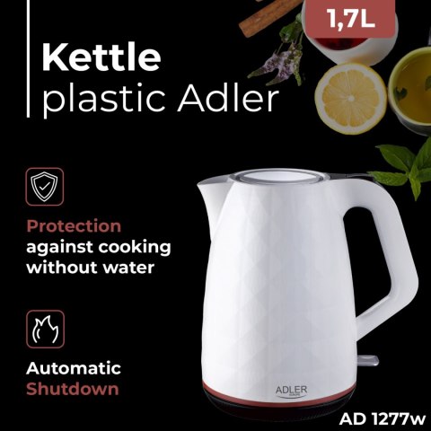 Adler AD1277W czajnik elektryczny 1,7 l, biały, 2200 W, obrotowa podstawa 360°