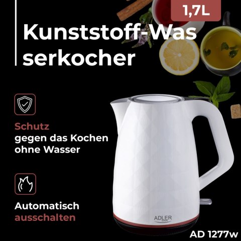 Adler AD1277W czajnik elektryczny 1,7 l, biały, 2200 W, obrotowa podstawa 360°