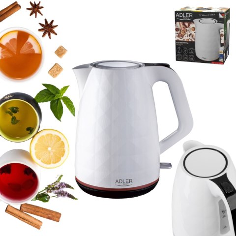Adler AD1277W czajnik elektryczny 1,7 l, biały, 2200 W, obrotowa podstawa 360°