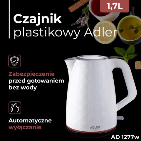 Adler AD1277W czajnik elektryczny 1,7 l, biały, 2200 W, obrotowa podstawa 360°