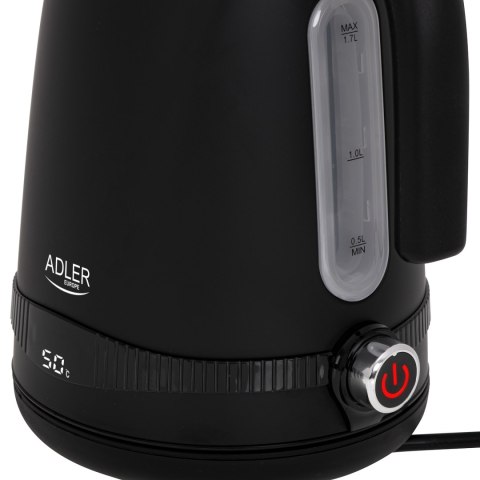 Adler AD1295B czajnik elektryczny 1,7 l, czarny, 7 temperatur 40-100°C, LCD, 2200 W