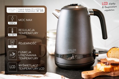 Adler AD1295B czajnik elektryczny 1,7 l, czarny, 7 temperatur 40-100°C, LCD, 2200 W