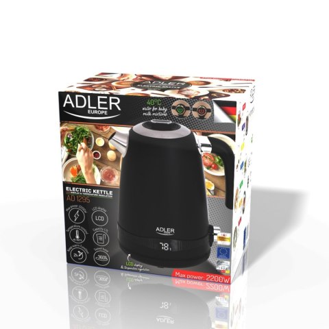 Adler AD1295B czajnik elektryczny 1,7 l, czarny, 7 temperatur 40-100°C, LCD, 2200 W