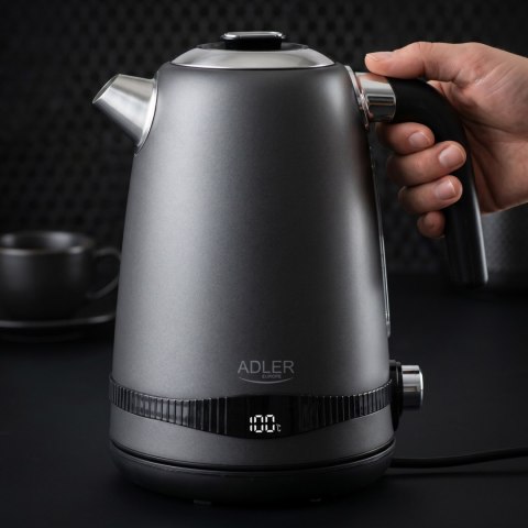 Adler AD1295G czajnik elektryczny 1,7 l, szary, 7 temperatur 40-100°C, LCD, 2200 W