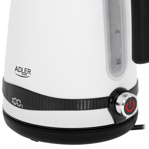 Adler AD1295W czajnik elektryczny 1,7 l, biały, 7 temperatur 40-100°C, LCD, 2200 W
