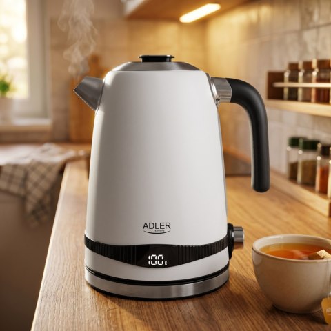 Adler AD1295W czajnik elektryczny 1,7 l, biały, 7 temperatur 40-100°C, LCD, 2200 W