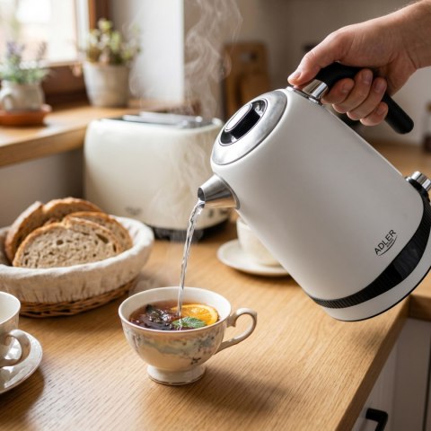 Adler AD1295W czajnik elektryczny 1,7 l, biały, 7 temperatur 40-100°C, LCD, 2200 W