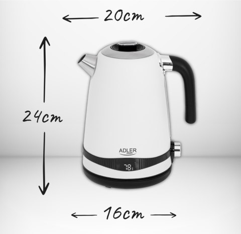 Adler AD1295W czajnik elektryczny 1,7 l, biały, 7 temperatur 40-100°C, LCD, 2200 W