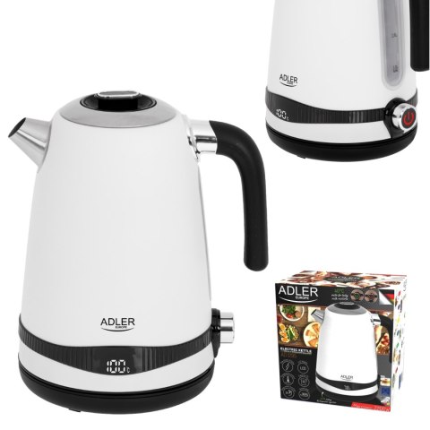 Adler AD1295W czajnik elektryczny 1,7 l, biały, 7 temperatur 40-100°C, LCD, 2200 W