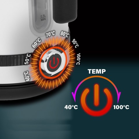 Adler AD1295W czajnik elektryczny 1,7 l, biały, 7 temperatur 40-100°C, LCD, 2200 W
