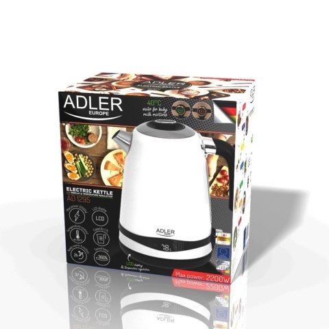 Adler AD1295W czajnik elektryczny 1,7 l, biały, 7 temperatur 40-100°C, LCD, 2200 W