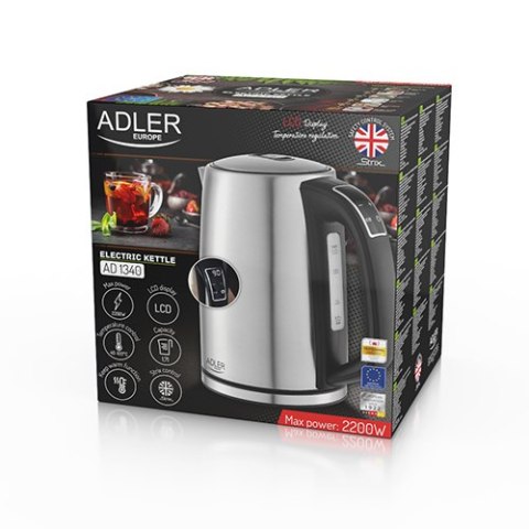 Adler AD1340 czajnik elektryczny 1,7 l, inox, regulacja 40-100°C, LCD, 2200 W