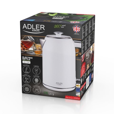 Adler AD1341 czajnik elektryczny 1,7 l, biały, stal nierdzewna, STRIX, 2200 W