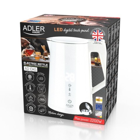 Adler AD1345W czajnik elektryczny 1,7 l, biały, regulacja temperatury, LED, STRIX