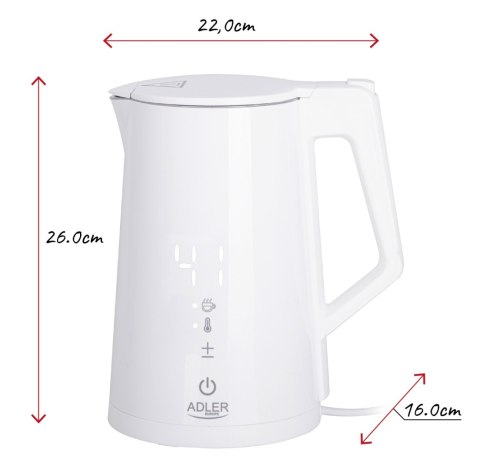 Adler AD1345W czajnik elektryczny 1,7 l, biały, regulacja temperatury, LED, STRIX
