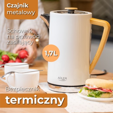 Adler AD1347W czajnik elektryczny 1,7 l, biały, stal nierdzewna, STRIX, 2200 W