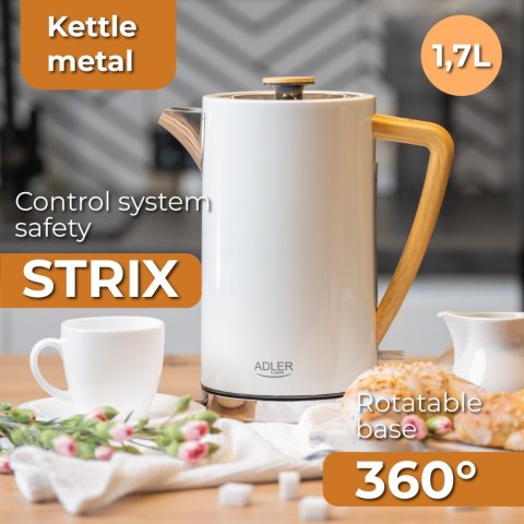 Adler AD1347W czajnik elektryczny 1,7 l, biały, stal nierdzewna, STRIX, 2200 W