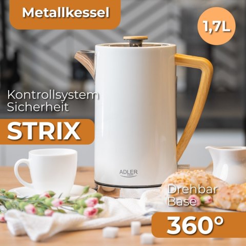 Adler AD1347W czajnik elektryczny 1,7 l, biały, stal nierdzewna, STRIX, 2200 W