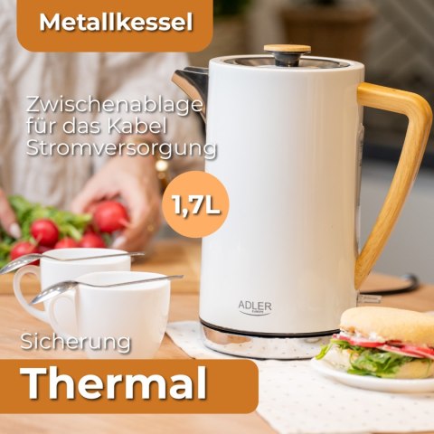 Adler AD1347W czajnik elektryczny 1,7 l, biały, stal nierdzewna, STRIX, 2200 W