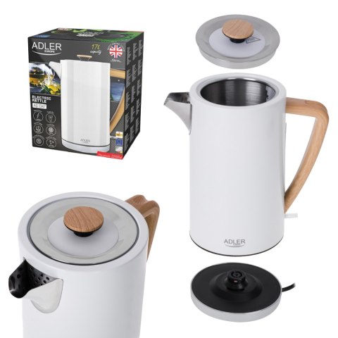 Adler AD1347W czajnik elektryczny 1,7 l, biały, stal nierdzewna, STRIX, 2200 W