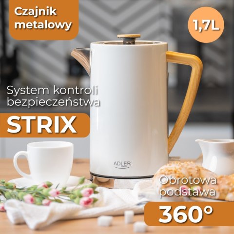 Adler AD1347W czajnik elektryczny 1,7 l, biały, stal nierdzewna, STRIX, 2200 W