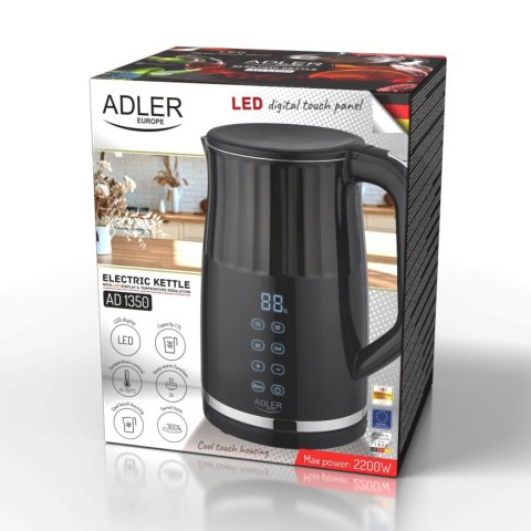 Adler AD1350 czajnik elektryczny 1,7 l, czarny, regulacja 40-100°C, LED, 2200 W