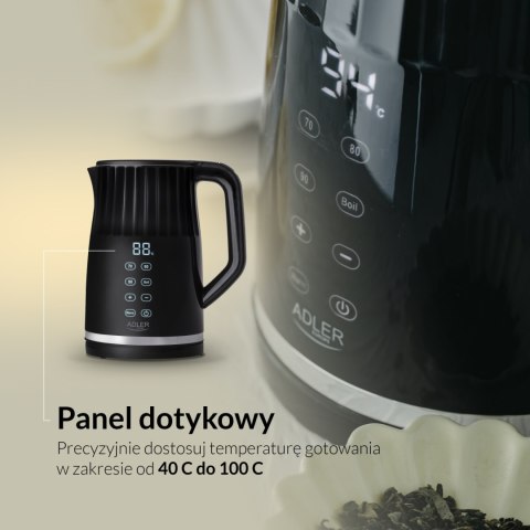 Adler AD1350 czajnik elektryczny 1,7 l, czarny, regulacja 40-100°C, LED, 2200 W
