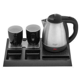 Adler AD1354 zestaw hotelowy: czajnik 1,2 l, 1500 W, taca i 2 kubki ceramiczne 320 ml
