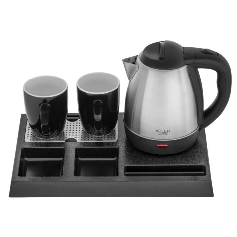 Adler AD1354 zestaw hotelowy: czajnik 1,2 l, 1500 W, taca i 2 kubki ceramiczne 320 ml