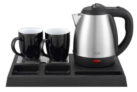 Adler AD1354 zestaw hotelowy: czajnik 1,2 l, 1500 W, taca i 2 kubki ceramiczne 320 ml