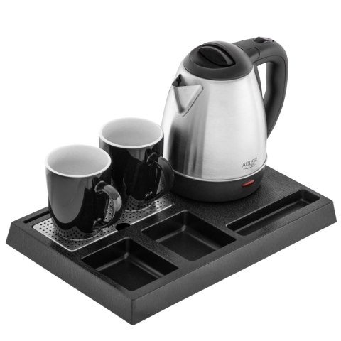 Adler AD1354 zestaw hotelowy: czajnik 1,2 l, 1500 W, taca i 2 kubki ceramiczne 320 ml