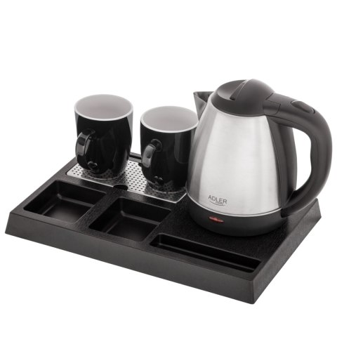 Adler AD1354 zestaw hotelowy: czajnik 1,2 l, 1500 W, taca i 2 kubki ceramiczne 320 ml