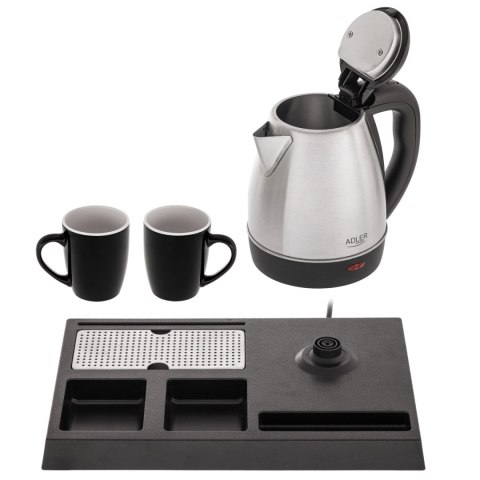 Adler AD1354 zestaw hotelowy: czajnik 1,2 l, 1500 W, taca i 2 kubki ceramiczne 320 ml