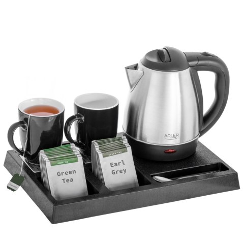 Adler AD1354 zestaw hotelowy: czajnik 1,2 l, 1500 W, taca i 2 kubki ceramiczne 320 ml
