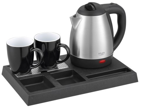 Adler AD1354 zestaw hotelowy: czajnik 1,2 l, 1500 W, taca i 2 kubki ceramiczne 320 ml
