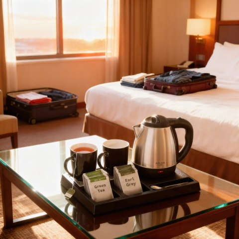 Adler AD1354 zestaw hotelowy: czajnik 1,2 l, 1500 W, taca i 2 kubki ceramiczne 320 ml