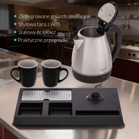 Adler AD1354 zestaw hotelowy: czajnik 1,2 l, 1500 W, taca i 2 kubki ceramiczne 320 ml